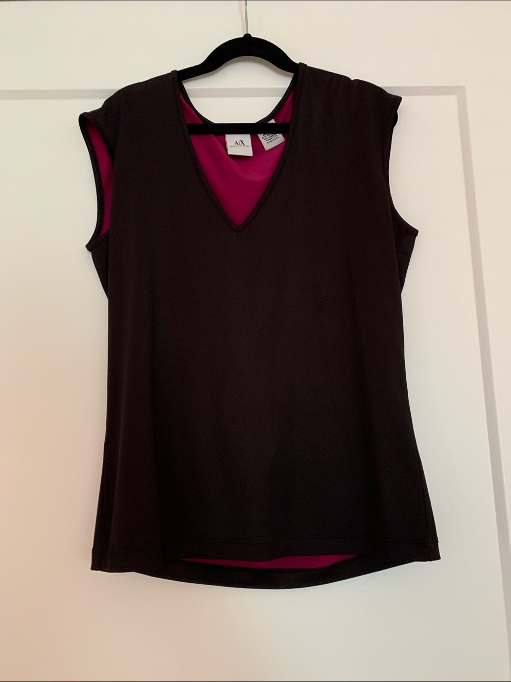 A/X Armani Exchange Black Tank with Fuchsia Lining V-Neck